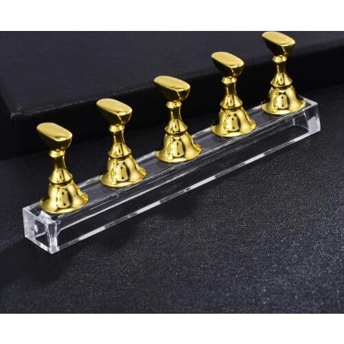 1Set Magnetic False Nail Tips Practice Trainning Display Stand Holder Base Alloy Crystal Nail Art Polish Display Manicure Tools