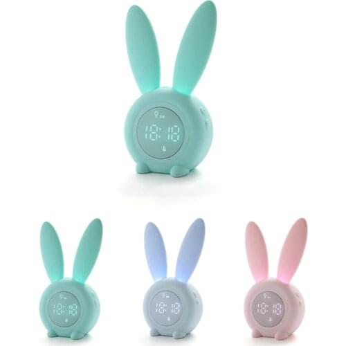 Cute Rabbit Alarm Clock Creative Led Digital Display Snooze Cartoon Electronic Table Desktop Decor Night Light USB Cable Clock