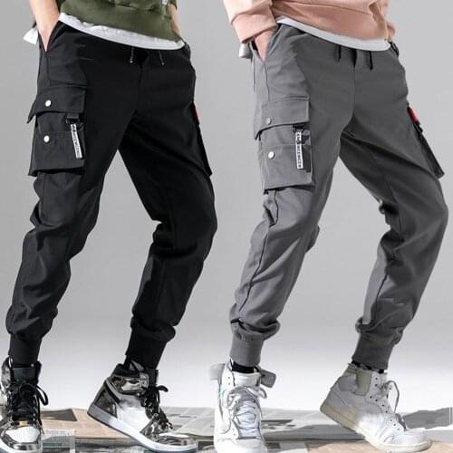 Fashion Young Student Breathable Elastic Waist Sports Pant Multi-bag Loose Mens Casual Trouser