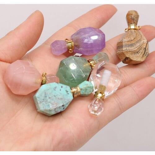 Natural Semi-precious Stone Jade Amethyst Quartz Perfume Bottle Pendant DIY for Making Jewelry Necklace Gift Accessories