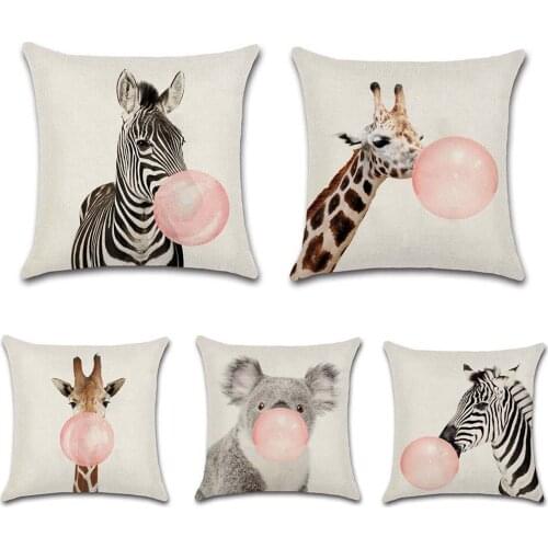 Animals blow a pink balloon Nordic style beige Cushion Cover decorative Home sofa chair car seat friend bedroom gift pillowcase