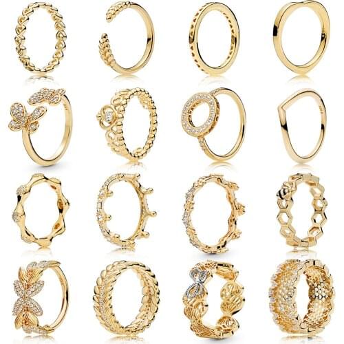 Classic New 925 Sterling Silver Gold Crown Butterfly Bee Heart-shaped Wedding Ring Female Fashion Luxury Jewelry Birthday Gift