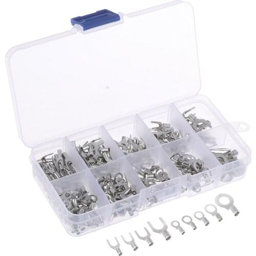 New Hot 320Pcs/Box 10 In 1 Terminals Non-Insulated Ring Fork U-type Brass Terminals Kit 320Pcs