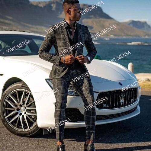 YIWUMENSA Fashion Plaid Check Grey Men Suis For Groom Wear Custom Made Wedding Tuxedo One Button Formal Dinner Prom Party Blazer