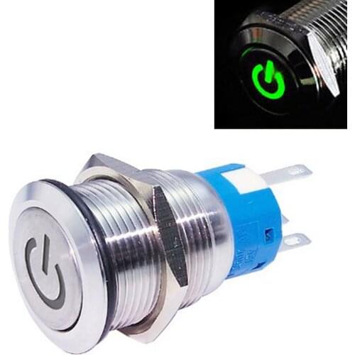 YOCOMYLY New 19mm Green 12v LED Power symbol Metal Momentary on-off Push Button Switch