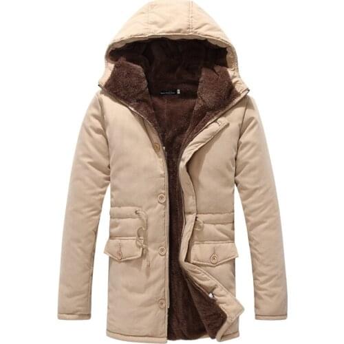 Warehouse Cleaning Men Winter Parka Leisure Pure Color Hoodie Medium Length Thicker Velvet Cotton Coat Jacket Parka Clothing Men