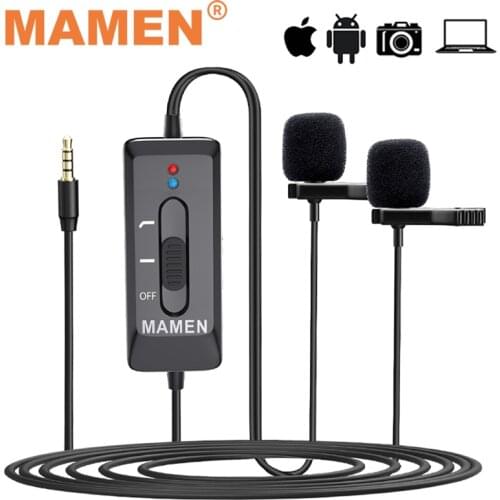 MAMEN KM-D2/KM-D2 Pro 3.5mm Lavalier Microphone Professional Mic With Dual Microphone For Smartphone Camera Recording Microphone