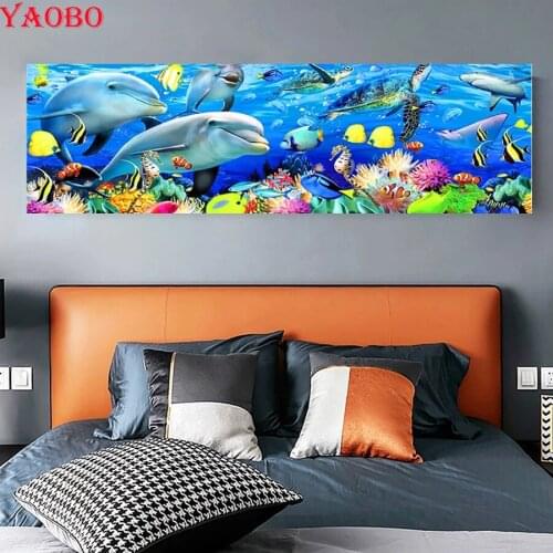 Full Square/Round Diamond Painting Underwater World Dolphins Needlework Mosaic DIY Diamond Embroidery Big Size Wall Art