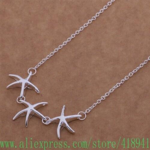 Silver Plated Necklace, Silver Plated fashion jewelry Three starfish /ernaniua bspakjwa AN566