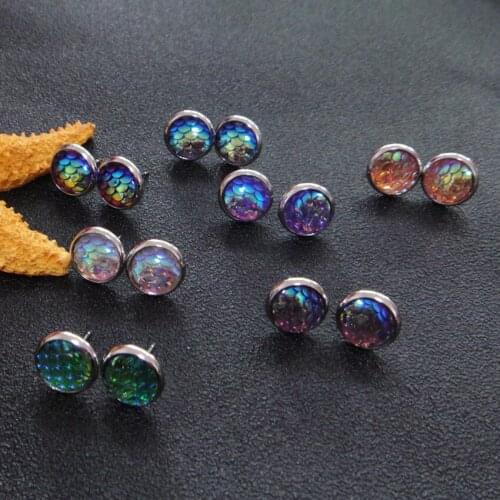 10mm Copper Base Rhodium Plated Colorful Mermaid earrings For Promotion Gifts