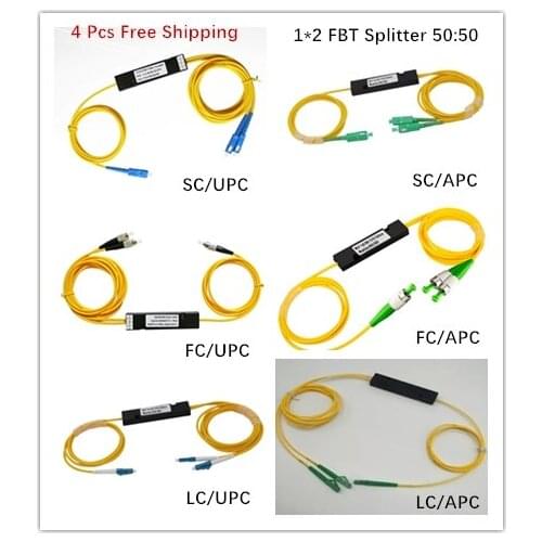 4PCS 1*2 FBT splitter ratio 50:50 1310/1550nm dual window Abs box type SC FC LC UPC APC SM 1*2 fused fiber coupler free shipping
