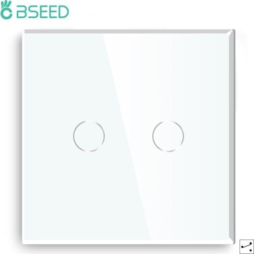 BSEED Light Touch Switch 1/2/3Gang 2Way Wall Sensor Switch EU Standard Tempered Crystal Panel Blue Backlight On Off