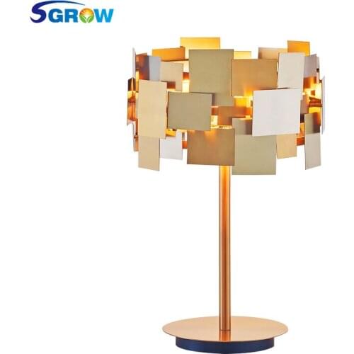 SGROW Art Iron Table Lamp Stainless Steel Desk Lights for Bedroom Living Room Lampara de mesa Metal Light Fixtures Tischleuchte