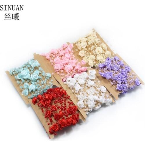SINUAN New Style Flower Beads Chain Sew-On Beads 4Mm Rose Flower Wedding Party Beads Chian 5Meters/Card Diy Beads Accessories