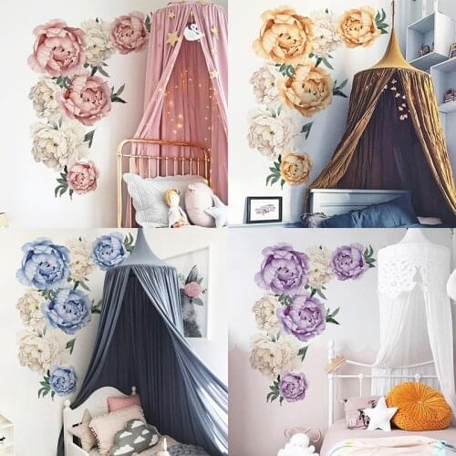 Sticker Wall Watercolor Peony Flowers Wall Stickers Flowers Home Decor for Bedroom Living Room Kids Room Wall Decals Kawaii