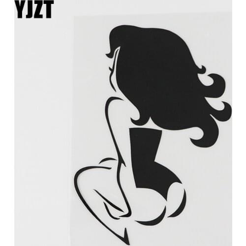 YJZT 10.1CMX14.4CM Sexy Retro Cartoon Beach Girl Decal Vinyl Car Sticker Black/Silver 8A-0496