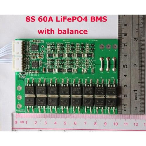 8S 60A LiFePO4 BMS/PCM/PCB battery protection board for 8 Packs 18650 Battery Cell w/ Balance