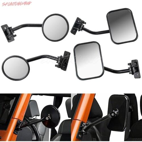 2PCS Car Side Door Rearview Mirror Round Rectangular Mirror Adjustable Shape Angle Lens Blind Spot Screw Hood For Jeep Wrangler