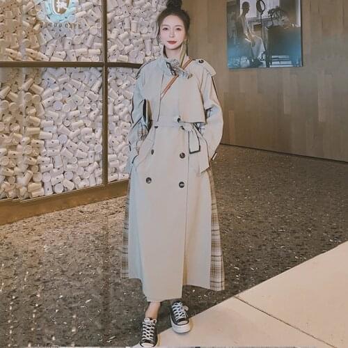 Womens Windbreaker Spring Autumn Long Korean Loose Jacket 100% Cotton Material Big Size High-end Windproof Trench Coat Female