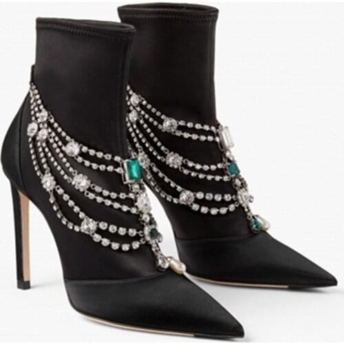 Pointy toe women ankle boots slim sexy high heels women pumps fashion bling crystal decor ladies boots