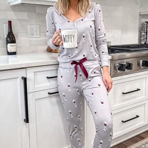Women Printed Pajamas Two Pieces Suits Long Sleeve Tops&Pencil Pants Christmas Casual Home Clothes Ladies Fashion Sleepwear