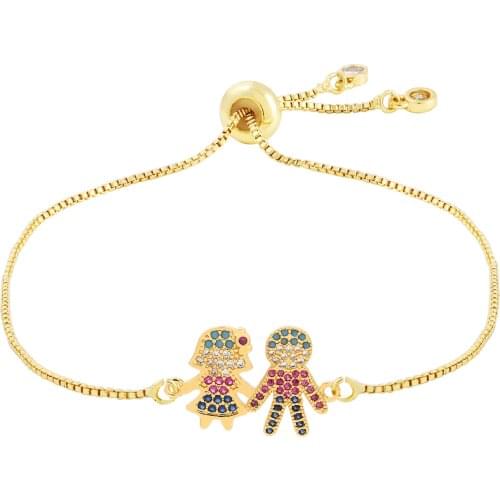 CZ rainbow Gold girl bracelet Charms couple Bracelets For Women Gold family pendant Bracelets Cubic Zirconia Adjustable Jewelry