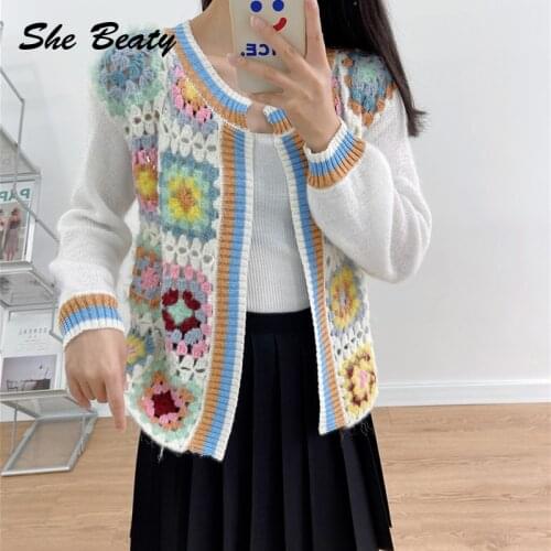 She Beaty Vintage Sweaters Women Autumn Clothes Korean Fashion Runway 2021 Elegant Hollow Out Long Sleeve Tops Haut Femme Sueter