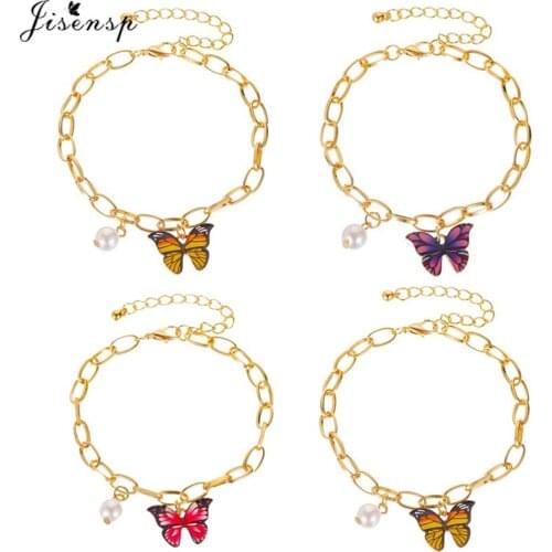 Boho Butterfly Gold Bracelets for Women Everyday Jewelry Imitation Pearl Butterfly Charm Bracelet Femme Wholesale Accessories