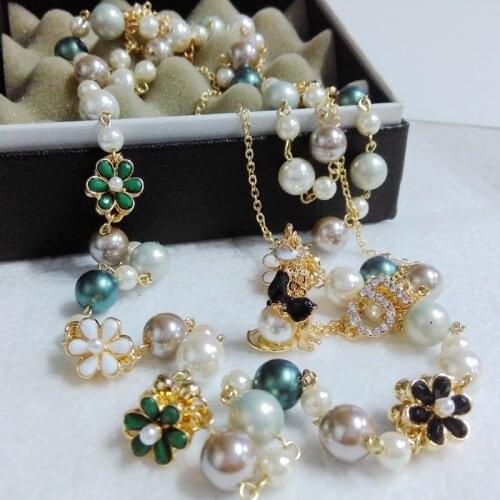 Korean Bohemia double Multi-layer layered Flower Pearl Necklaces pearl jewelry for women pearl jewelry long style necklace