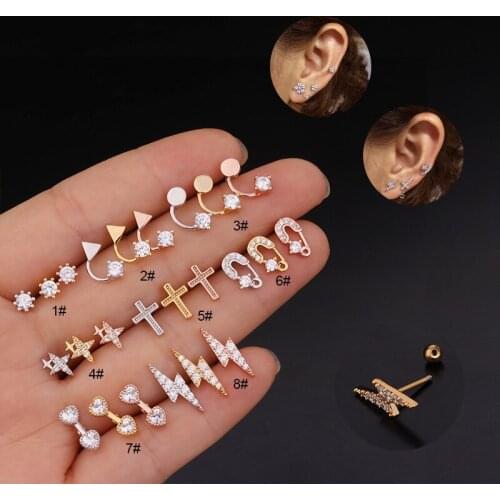 1PC Mini Piercing Tragus Flower Helix Cartilage Tragus CZ Ear Piercing Cross Cartilage Helix Earring Piercing Jewellery