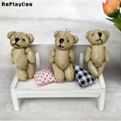 100PCS/LOT Mini Teddy Bear Stuffed Plush Toys 6cm Small Bear Stuffed Toys gold pelucia Pendant Kids Birthday Gift HMR018