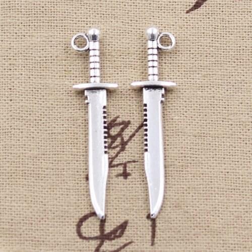 12pcs Charms Sword Dagger 43x10mm Antique Silver Color Plated Pendants Making DIY Handmade Tibetan Silver Color Finding Jewelry
