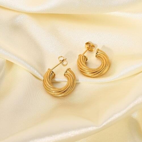 18k Gold Plated Stainless Steel C Shape Twisted Hoop Earrings For Women Girls Trendy Statement Earrings Jewelry