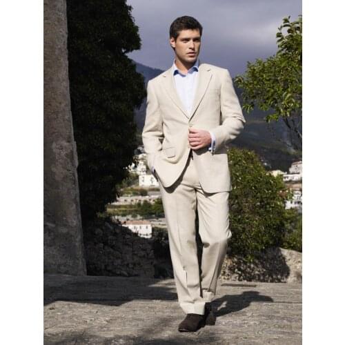 2017 Latest Coat Pant Designs Beige Linen Men Wedding Suits Jacket Groom Blazer Slim Fit Suit Custom 2 Piece Tuxedo Masculino