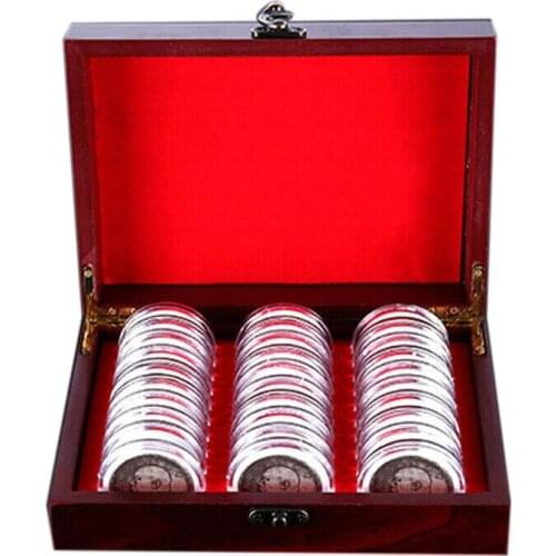 30Pcs 21.5cm Round Coins Container Display Storage Box Wooden Case for Coin Collection