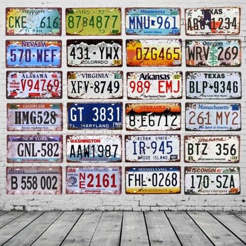 American License Plate Texas New York California Car Number Metal Retro Tin Sign Decorative Wall Poster Bar Garage Wall Sticker