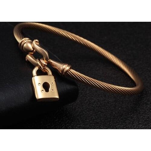 New Fashion Stainless Steel Lock Gold Plated Charm Pendant Bracelets For Men Women Wedding Hook Chain Link Bangle
