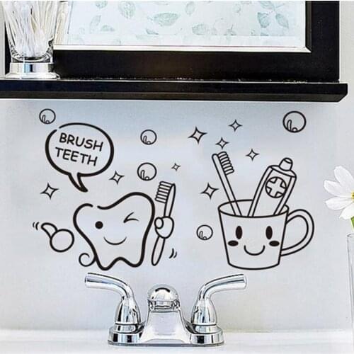 Bathroom Decor Kids Brush Teeth Vinyl Wall Decals Cute Teeth Brushes Wall Art Sticker Dental CLinic Decor Wall Art AZ1036