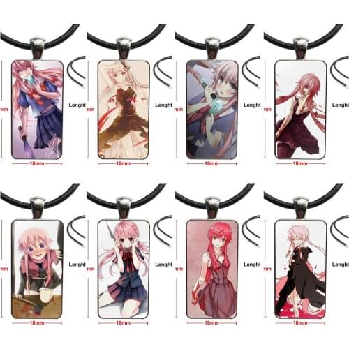 For Women Men Party Anime Mirai Nikki Design Fashion Vintage Glass Women Rectangle Necklace Pendants