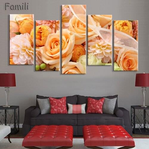 Yellow Rose Canvas Painting 5 Piece Wall Art Picture for Wall Decor Canvas Prints Wall Paintings for Bedroom Home Decor No Frame
