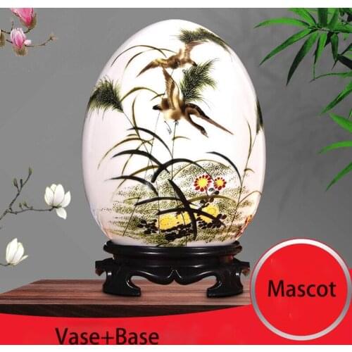 Jingdezhen Ceramic Vase Chinese Style Landscape Vase+Base Livingroom Home Furnishing Decoration Crafts Eggs Ornaments Articles