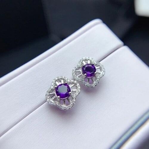 Classic Silver Gemstone Earrings for Daily Wear 5mm Natural Amethyst Stud Earrings 925 Silver Amethyst Jewelry Gift for Woman