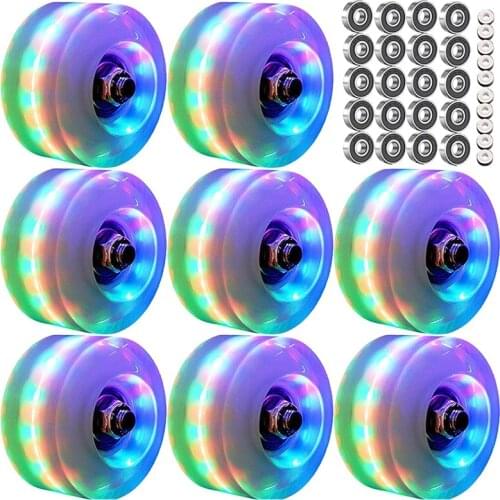 Roller Skate Wheels Luminous Light Up, 8 Pack with Bearings - for Double Row Skating and Skateboard 32mm x 58mm