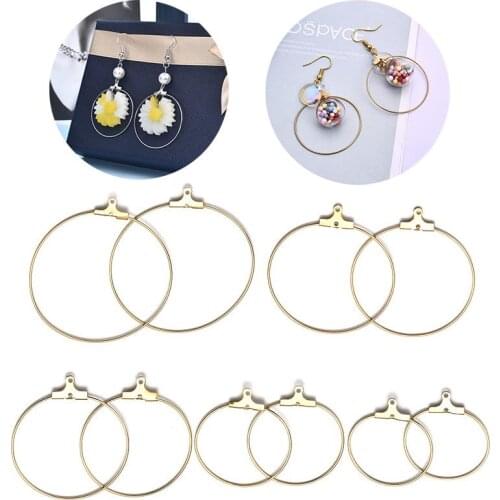 20pcs/Set Round Earrings Hook Stainless Steel Gold Earrings Connectors Big Circle Earrings For DIY Jewelry Making Findings