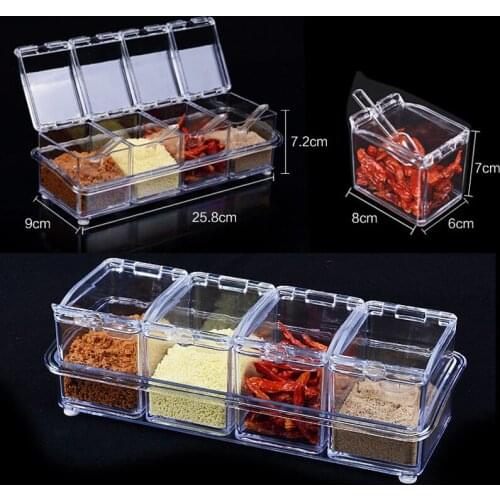Kitchen Seasoning Box Spice Jar Seasoning Box Transparent Acrylic Spice Dispenser With Spoon Kitchen Spice Storage Boxes