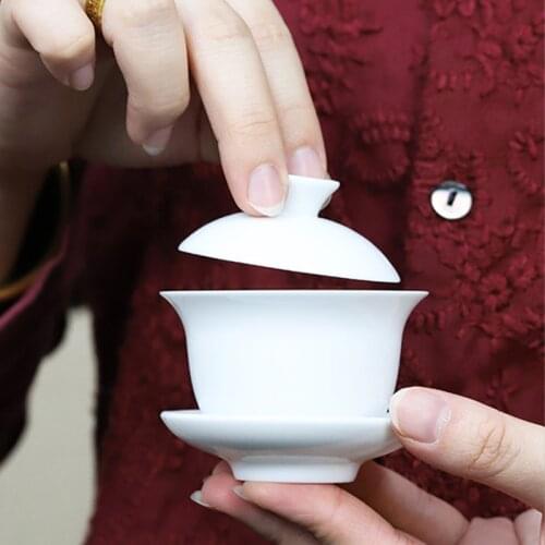 Mini 65/100ml Gaiwan Solid White Porcelain Tureen With Lid Teaware Travel Kung Fu Tea Set Chinese Ceramics Tea Bowls Chawan