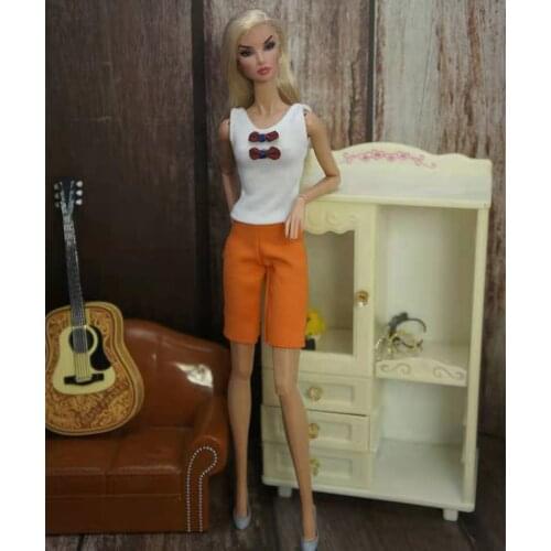Fashion 11.5" Doll Clothes for Barbie Doll Outfits White Tank Top Orange Shorts Trousers Clothing 1/6 BJD Dollhouse Accessories