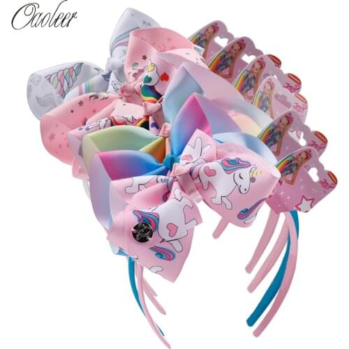 6 Pcs/Lot Fashion Girls Hair Bows Bands JOJO Siwa Cartoon Rainbow Ribbon Headbands for Baby Girls Children Hair Accessories