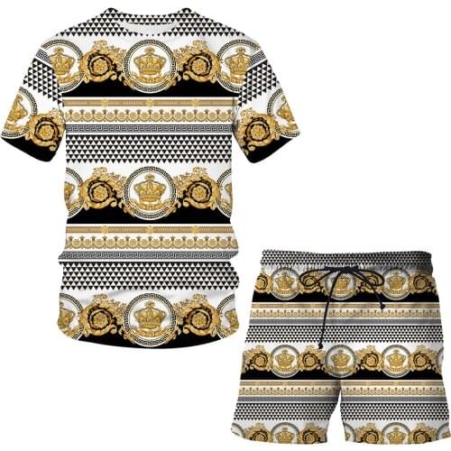 Summer 2021 new childrens 3D Iron chainprinting Candy suit pattern T shirt short sleeve + casual shorts Streetwear Men clothing