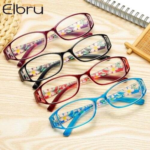 Elbru Anti Blue Light Reading Glasses Floral Printed Women Men Computer Protection Fashion Glasses +1.0 1.5 2.5 3.0 3.5